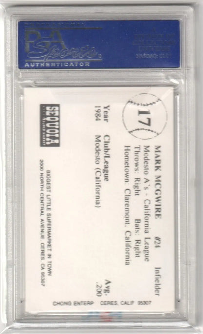 PSA-graded Mark McGwire 1985 Rookie Card in protective holder, available with box free shipping