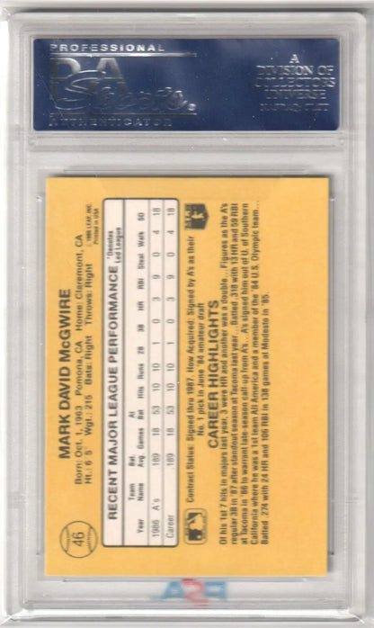 Mark McGwire 1987 Donruss Rookie RC 46 PSA 10 Gem Mint single card in protective case