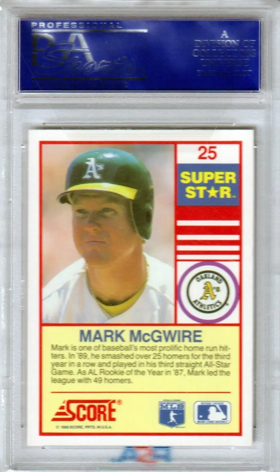 Baseball card of Mark McGwire in Athletics uniform, ideal for single cards collectors