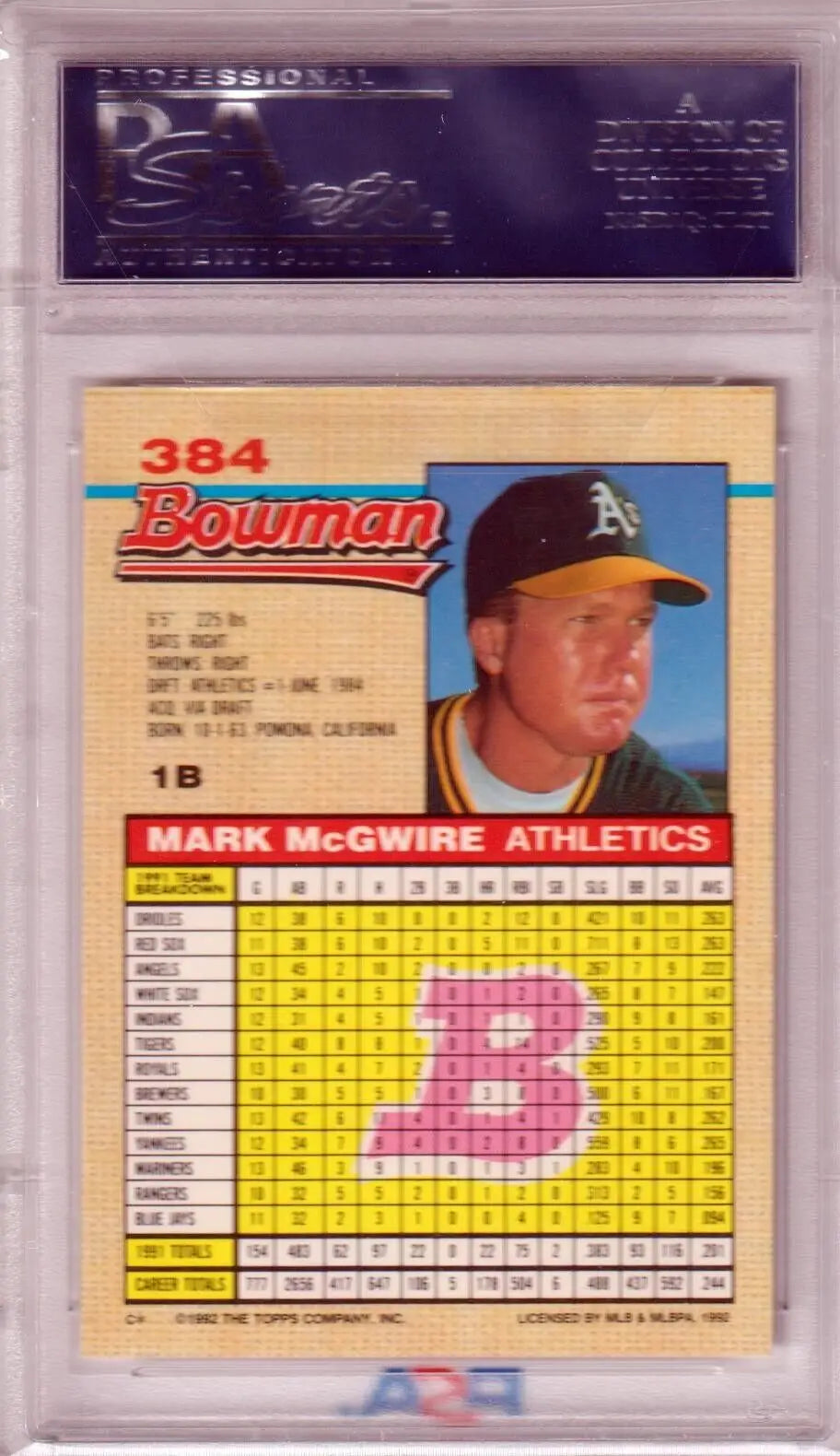 Graded Mark McGwire 1990 Bowman #384 card PSA 10 GEM MINT available at Columbia Hobby