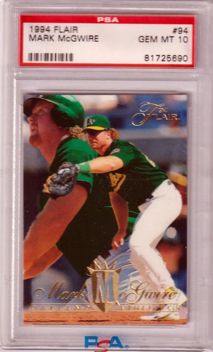 PSA 10 GEM MINT Mark McGwire 1994 Fleer Flair baseball card, Athletics green uniform