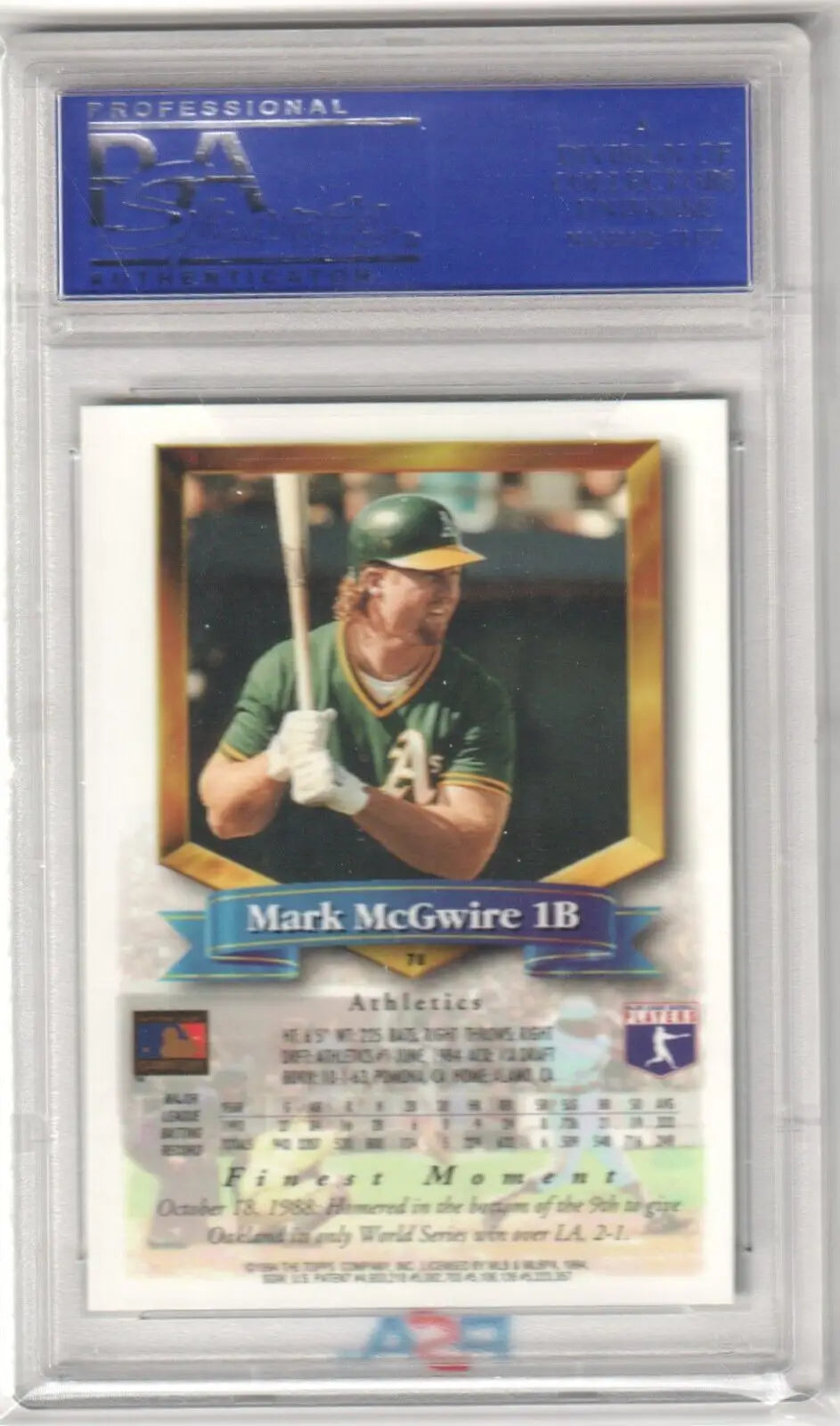 Baseball card in protective holder, MARK McGWIRE 1994 Topps Finest PSA 9 MINT for Columbia Hobby