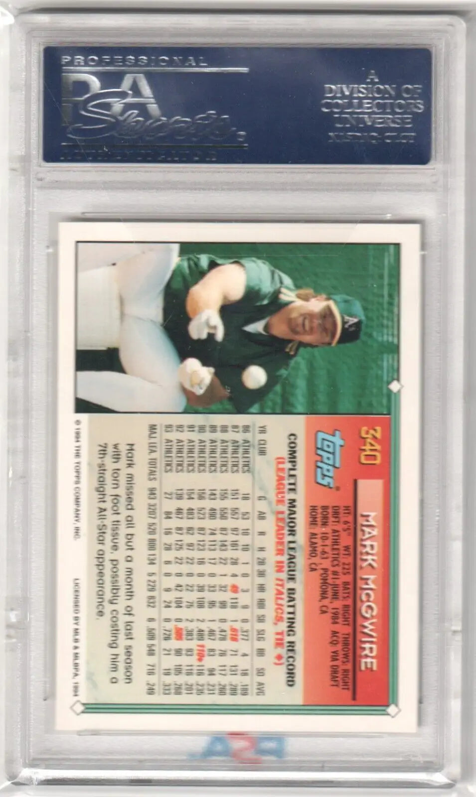 PSA-graded MARK McGWIRE 1994 Topps Gold #340 in protective case available at Columbia Hobby