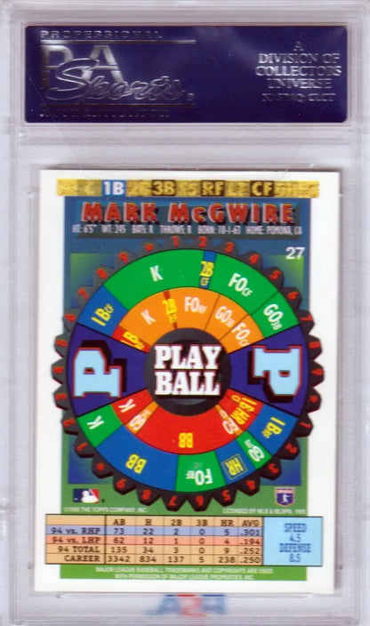 Baseball-themed circular game board card in protective case for MARK McGWIRE single cards