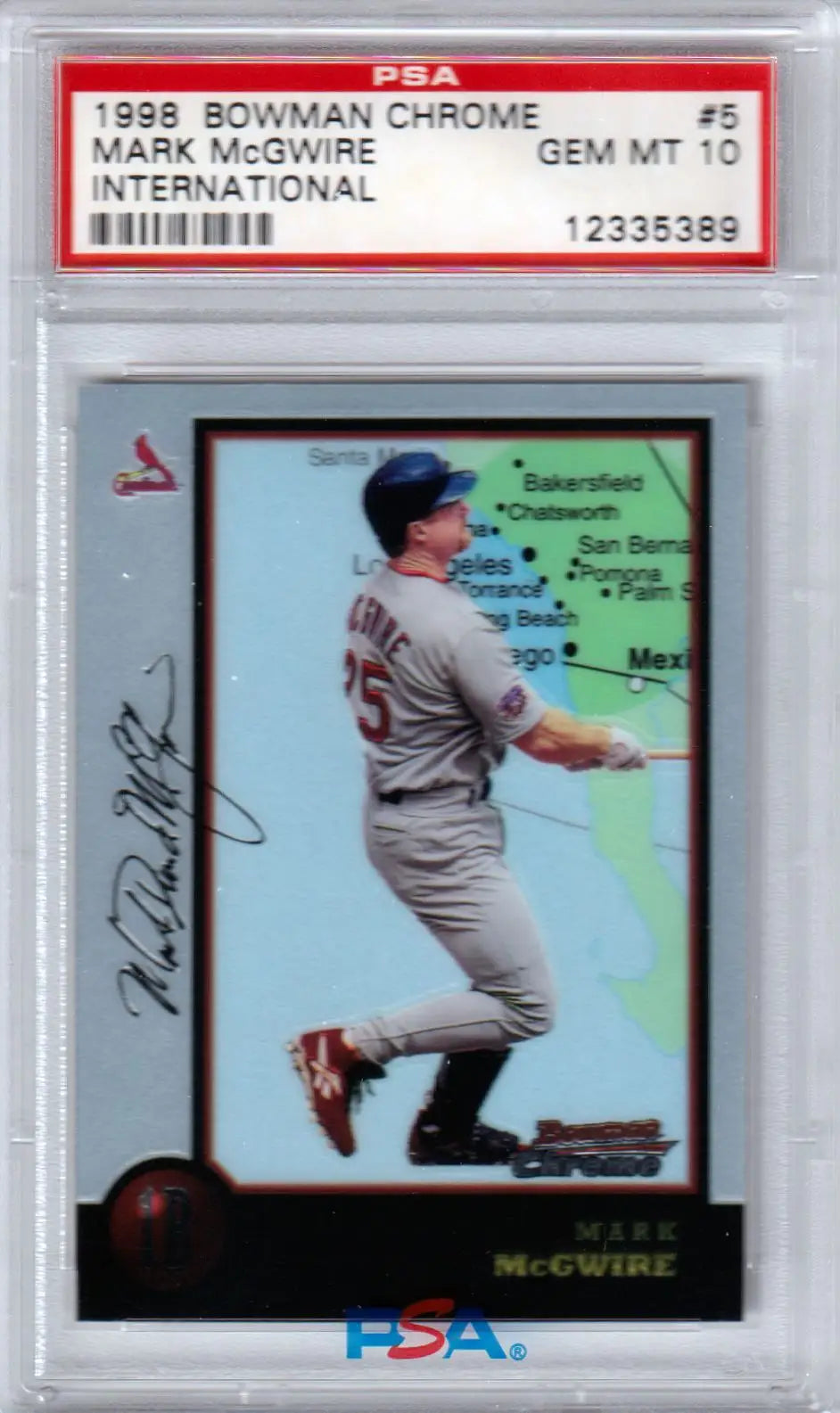 PSA-graded MARK McGWIRE 1998 Bowman Chrome International card in protective case