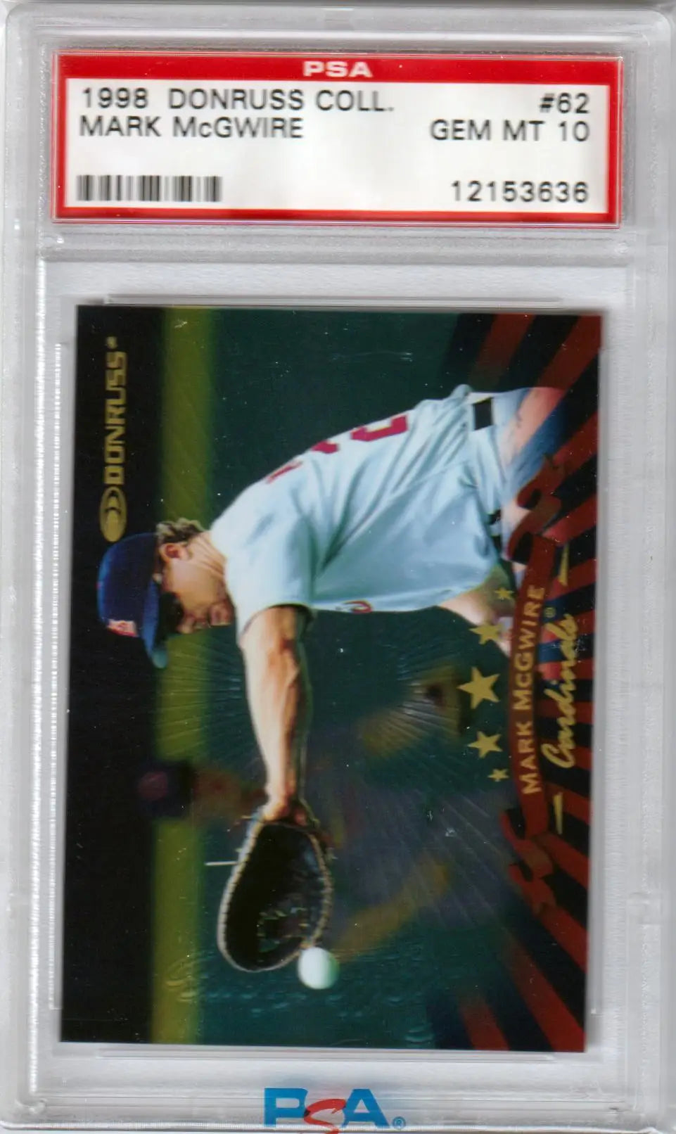 PSA-graded 1998 Donruss Mark McGwire card in protective case from Columbia Hobby