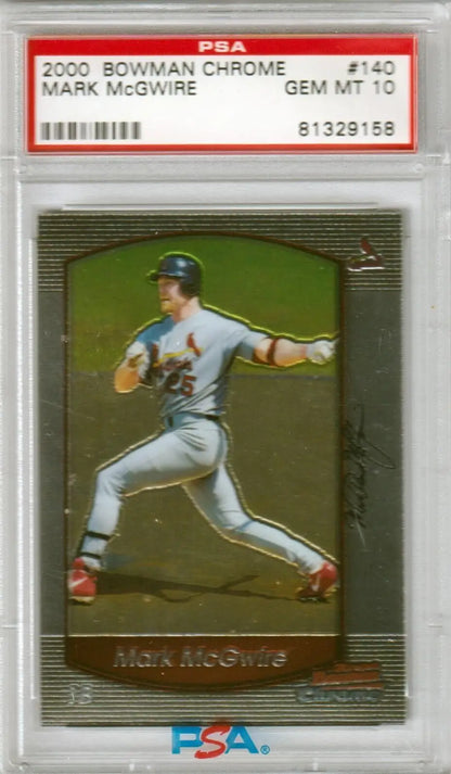 PSA-graded Mark McGwire 2000 Bowman Chrome #140 baseball card from Columbia Hobby