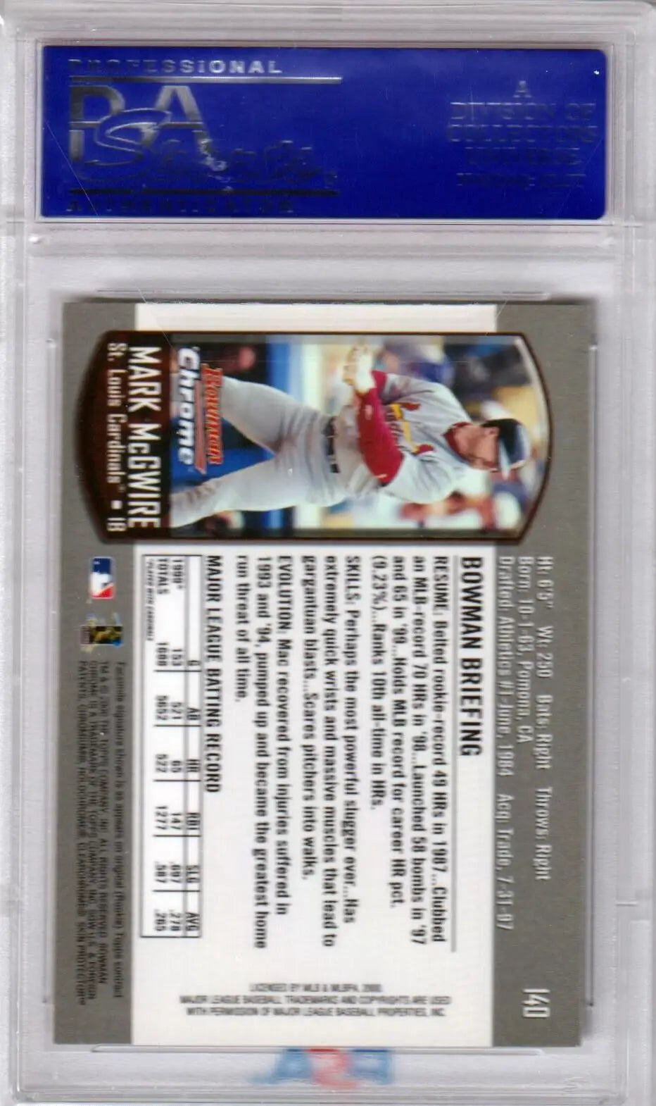 MARK McGWIRE 2000 Bowman Chrome #140 PSA 10 GEM MINT single card in protective case