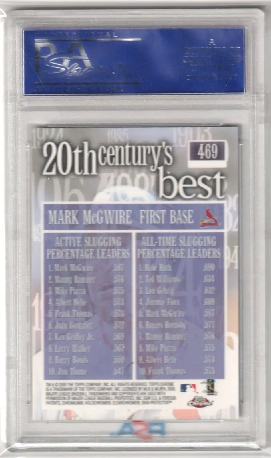 Mark McGwire 2000 Topps Chrome #469 PSA 10 GEM MINT baseball card in clear case