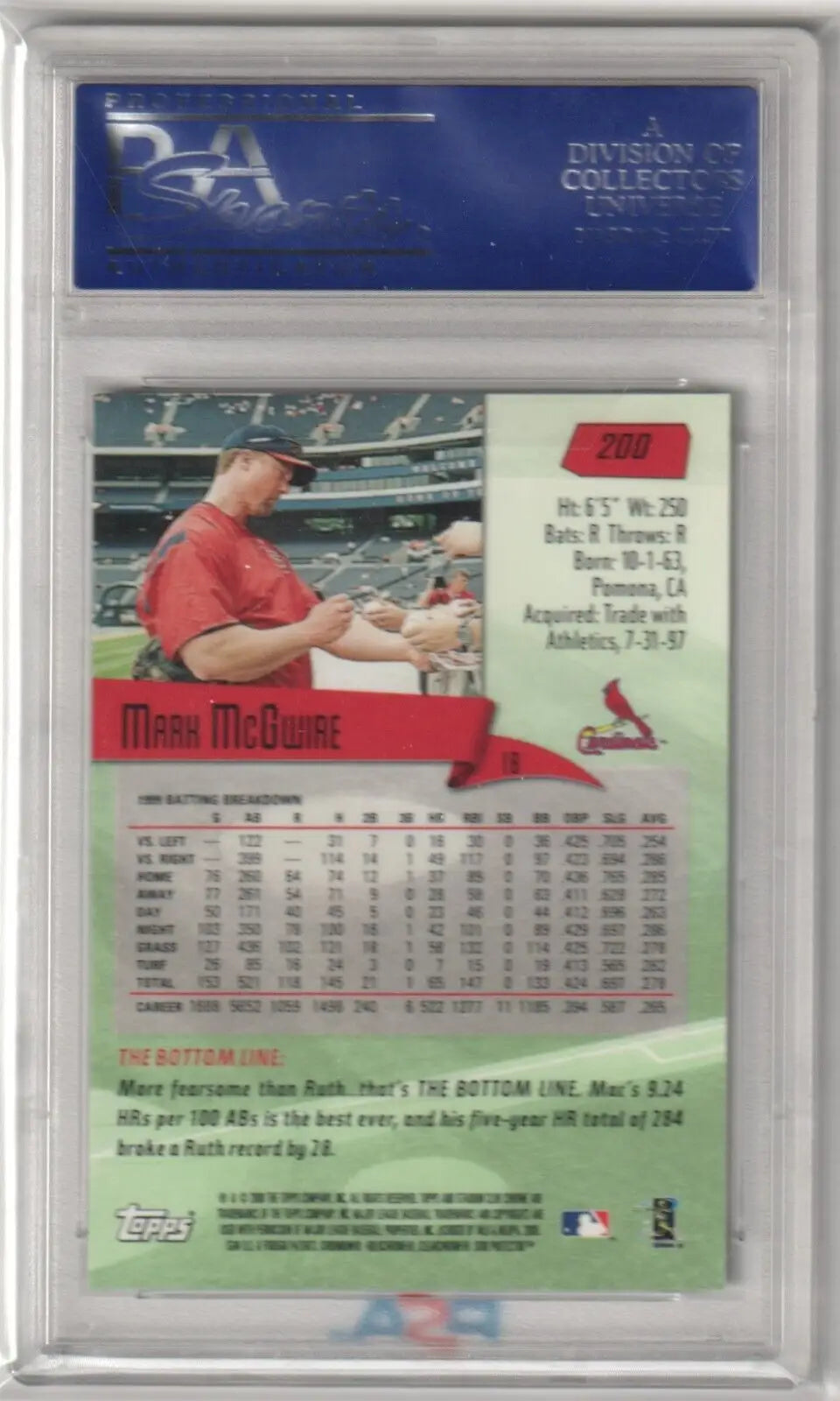 MARK McGWIRE 2000 Topps Stadium Club Chrome card in protective case - Columbia Hobby single cards