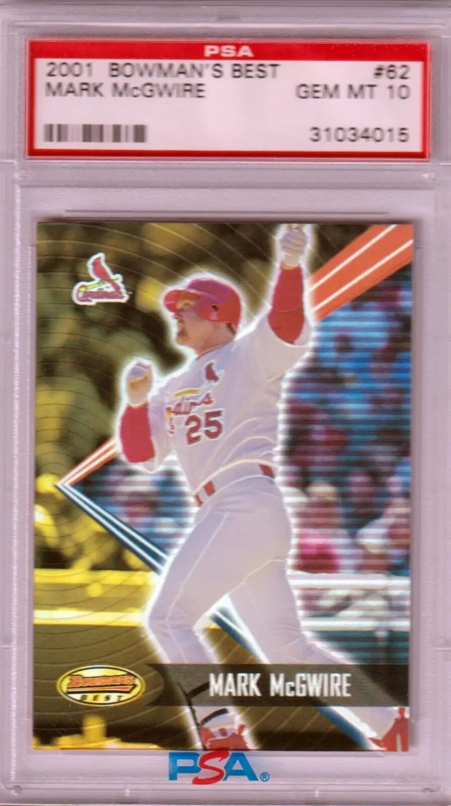 PSA-graded 2001 Bowman’s Best Mark McGwire baseball card, Cardinals player for single cards