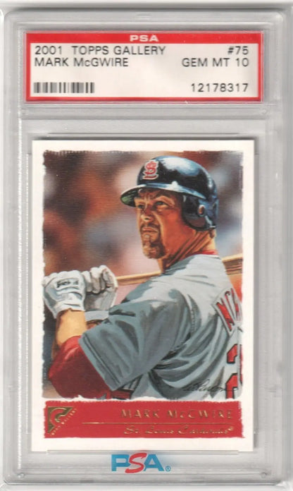 PSA-graded 2001 Topps Gallery Mark McGwire baseball card in protective case from Columbia Hobby