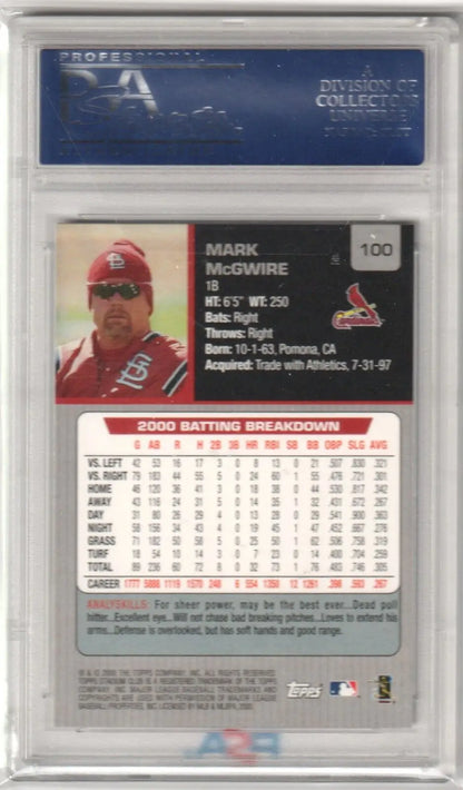 Baseball card of Mark McGwire in a protective case for Columbia Hobby single cards