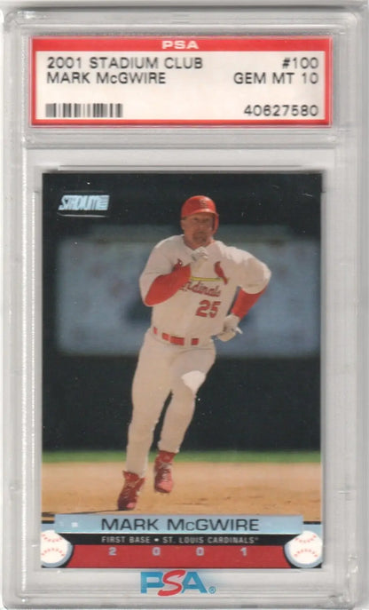 PSA-graded 2001 Stadium Club baseball card of Mark McGwire running bases for Cardinals