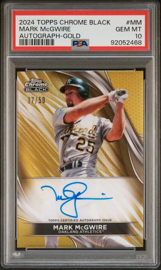 PSA-graded Mark McGwire Topps Chrome Black baseball card with autograph, 02/50