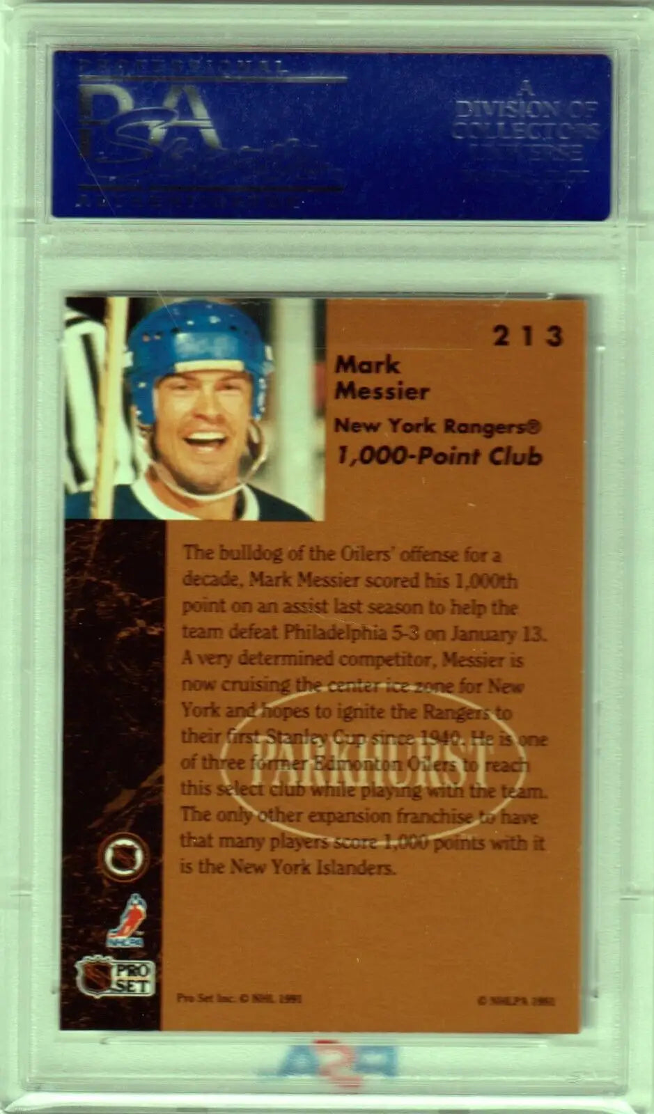 Baseball trading card of Mark Messier in protective case, Columbia Hobby, free shipping