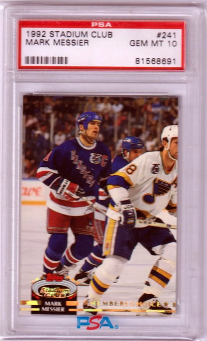 PSA-graded 1992 Mark Messier Stadium Club hockey card in a protective case, Columbia Hobby