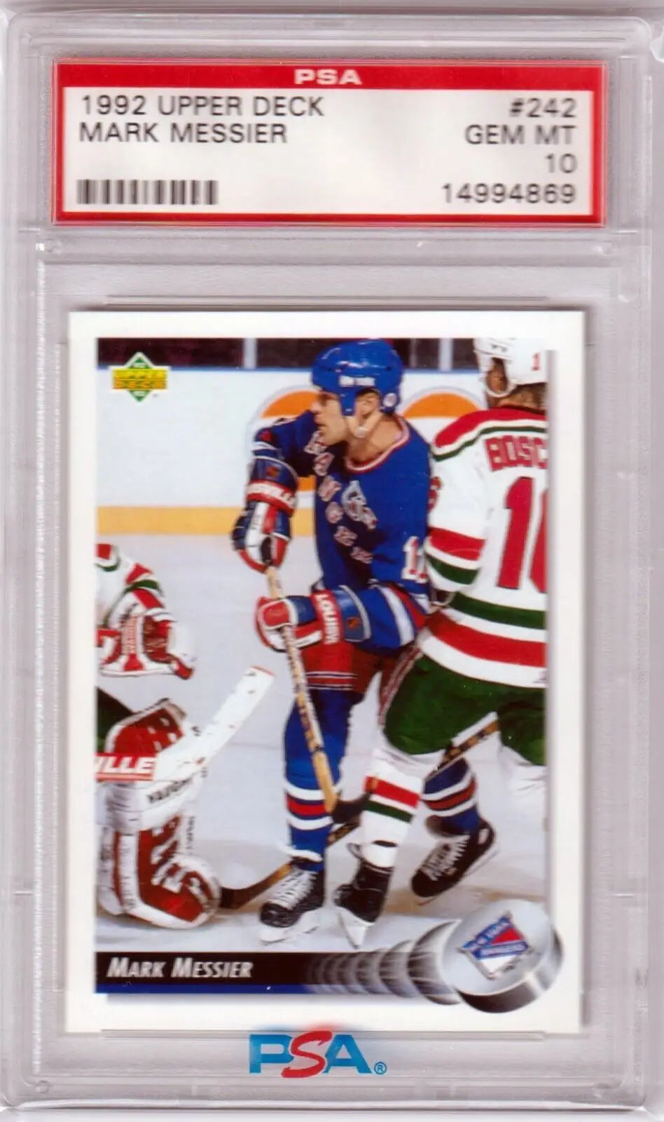 PSA-graded Mark Messier 1992 Upper Deck hockey card in protective case from Columbia Hobby