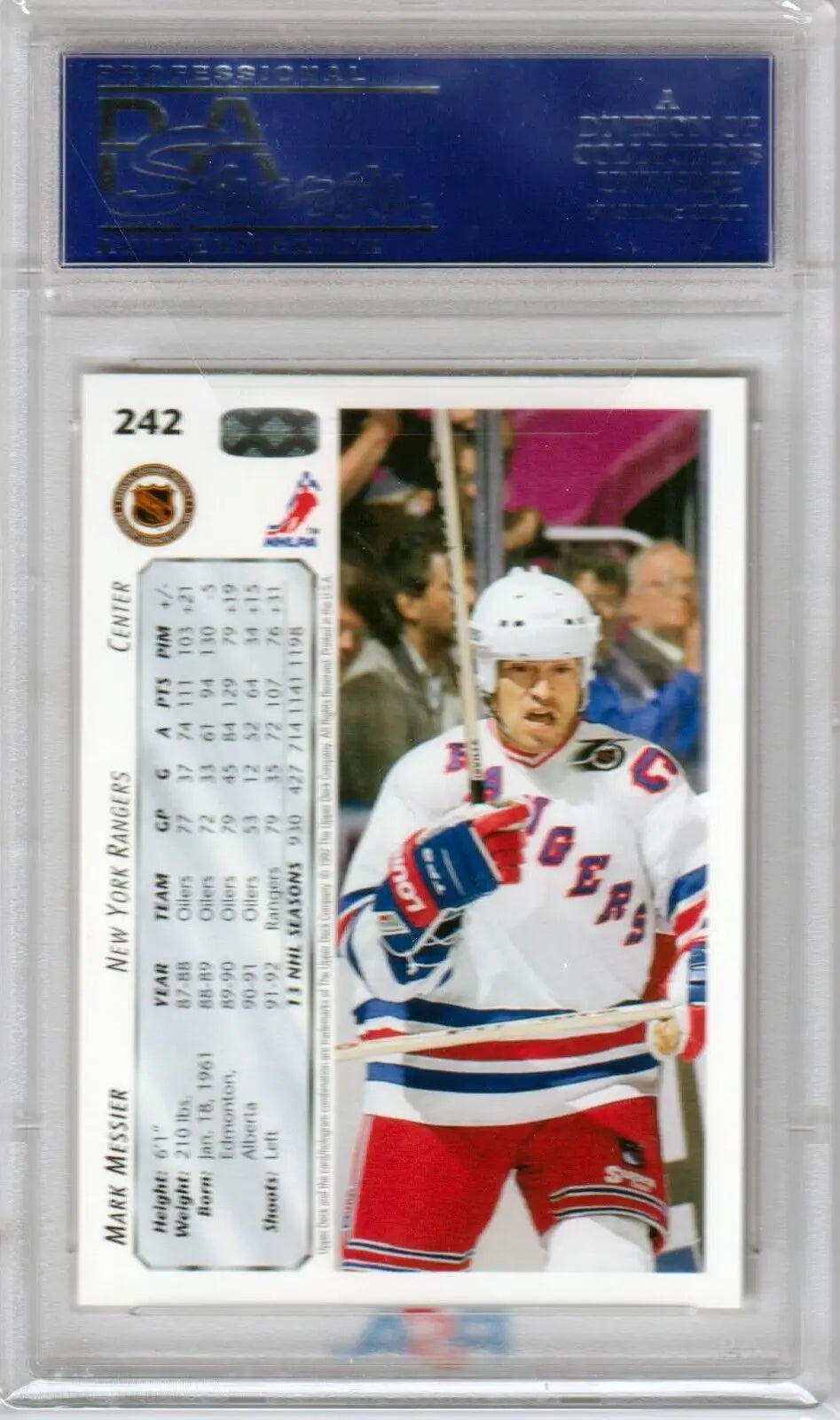 Mark Messier 1992 Upper Deck #242 PSA 10 GEM MINT hockey card in protective case, Columbia Hobby