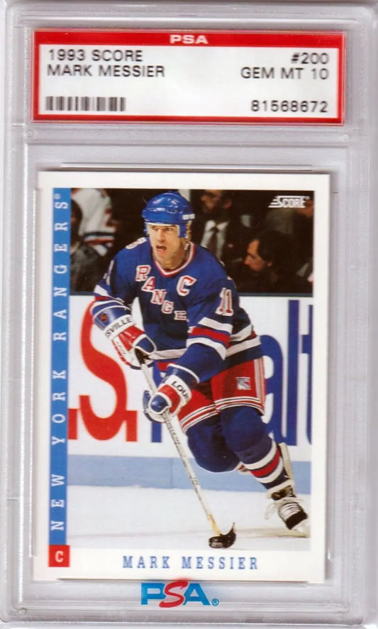 PSA-graded 1993 Score Mark Messier card in blue Rangers jersey - single cards box free shipping