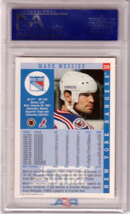 Mark Messier 1993 Score #200 PSA 10 Gem Mint hockey card in protective case, single cards