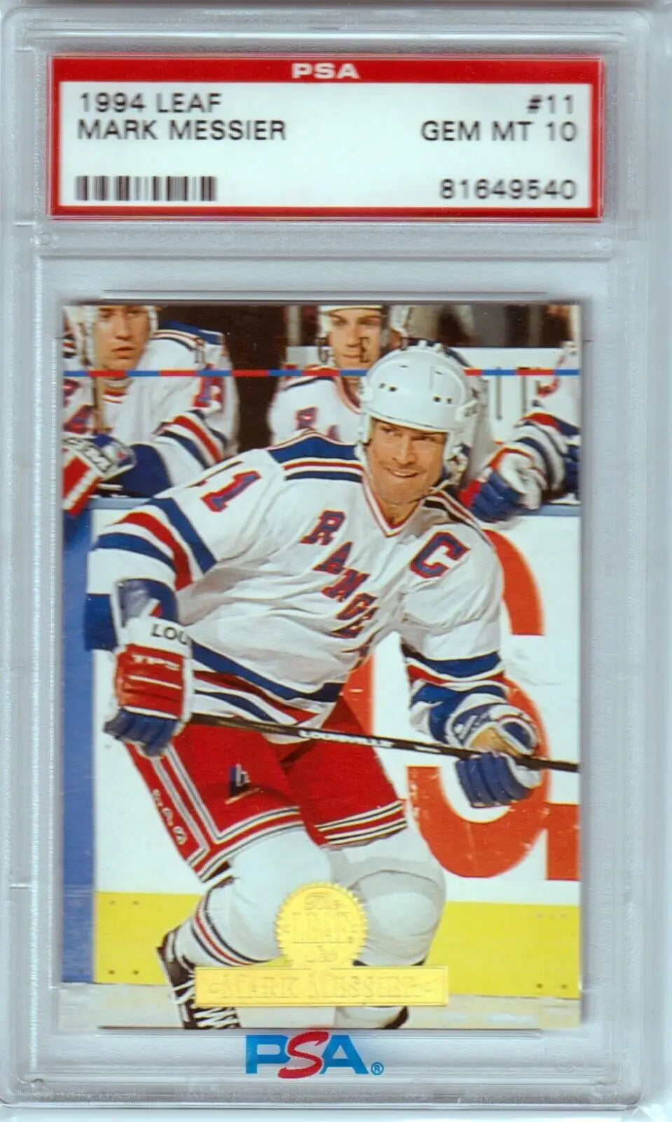 PSA-graded Mark Messier 1994 Leaf hockey card, New York Rangers, single cards, Columbia Hobby