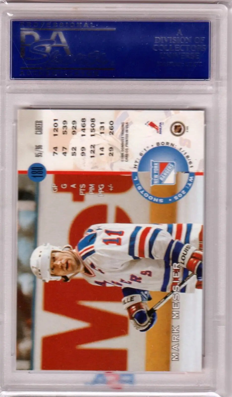 PSA-graded MARK MESSIER 1996 Leaf #180 GEM MINT sports card in protective case from Columbia Hobby