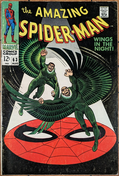 Classic Amazing Spider-Man 63 comic cover with Vulture villain for trading cards collectors