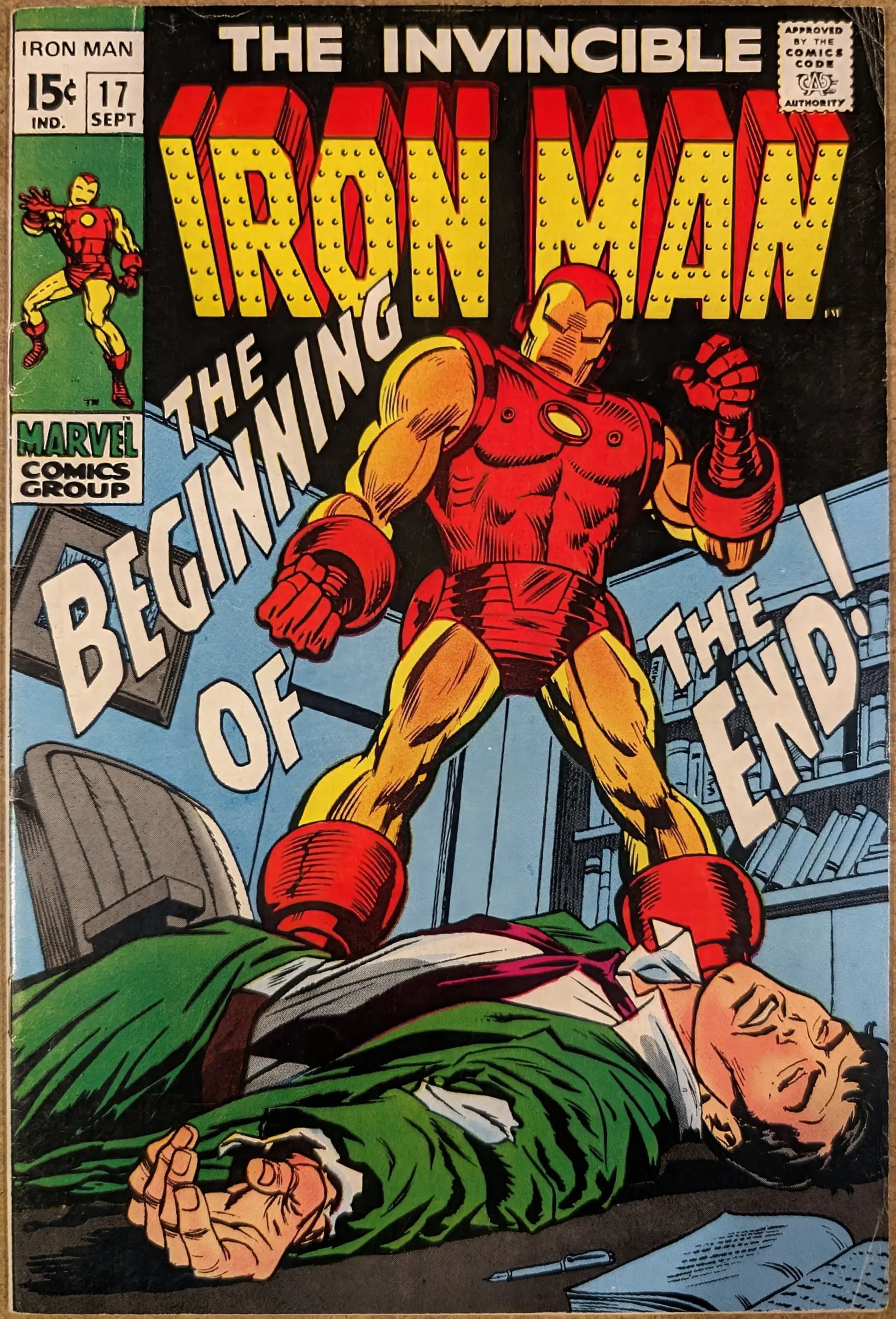 Classic Marvel comic cover showcasing Invincible Iron Man in red and gold armor