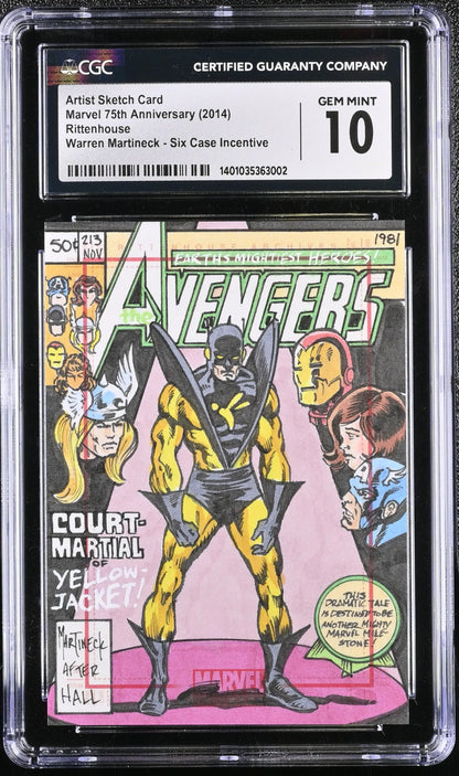 Graded Marvel 75th Anniversary Sketch Card by Warren Martineck featuring Avengers cover