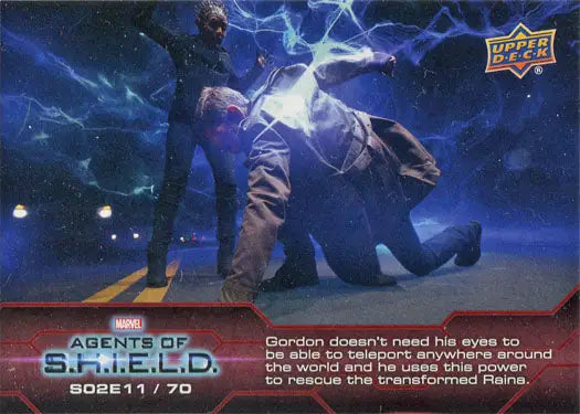 Marvel Agents of SHIELD Chase Card featuring a superhero with lightning energy