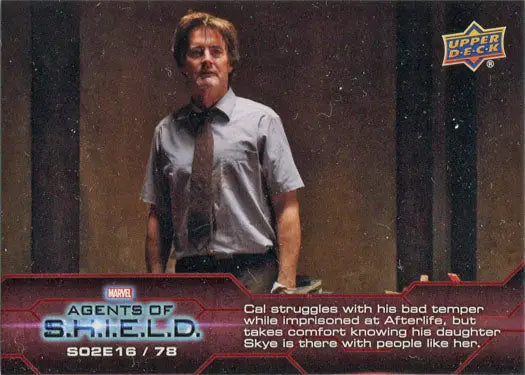 Marvel Agents of SHIELD Chase Card featuring a man in a white shirt on a reddish background