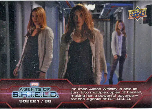 Trading card of three women in hallway from Agents of S.H.I.E.L.D. Season 2 Chase Card