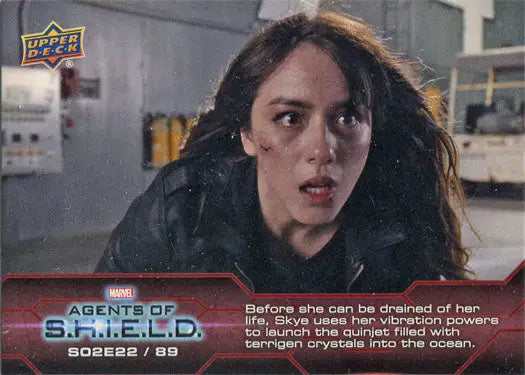 Close-up of woman with dark hair on Marvel Agents of SHIELD Chase Card from trading cards