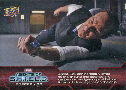 Man in a suit diving for Marvel Agents of SHIELD chase card from Season 2