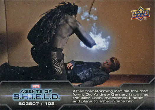 Dramatic trading card from Marvel Agents of S.H.I.E.L.D. featuring a key confrontation scene