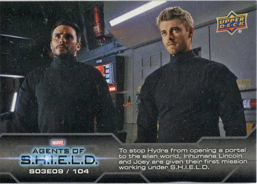 Trading card of Marvel Agents of SHIELD featuring men in black in a futuristic setting