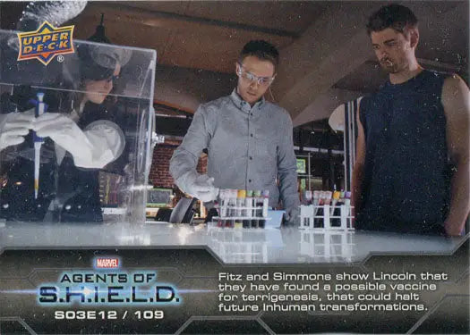 Trading card featuring a scene from Agents of S.H.I.E.L.D. in a laboratory setting