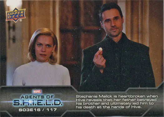 Chase card featuring two Agents of S.H.I.E.L.D. actors and a plot description for collectors