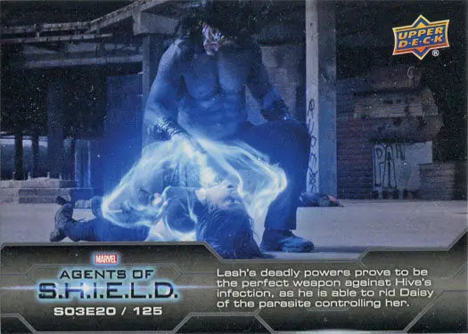 Blue humanoid figure with energy hands in Marvel Agents of SHIELD Chase Card