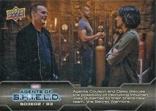 Marvel Agents of SHIELD Chase Card featuring characters in conversation from Season 3