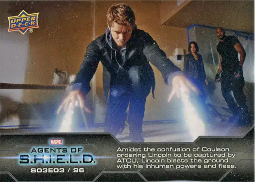 Person with glowing hands in action pose featured on Marvel Agents of SHIELD Chase Card