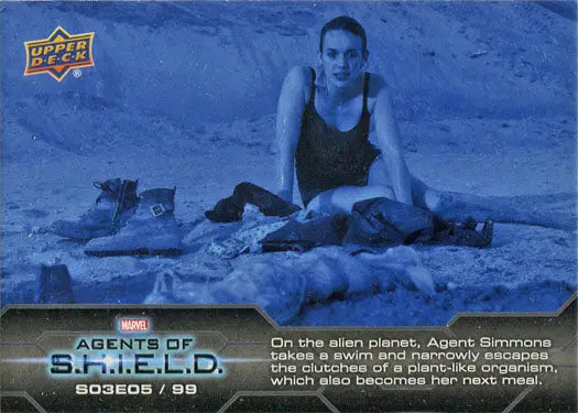 Person on sandy surface in blue-tinted scene for Marvel Agents of SHIELD chase card