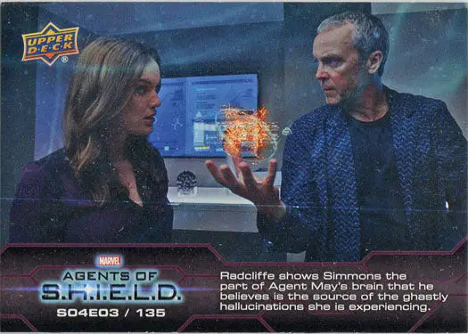 Chase card featuring two characters examining a glowing holographic object in Marvel Agents of SHIELD