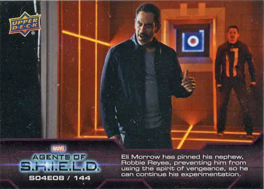 Trading card of Marvel Agents of SHIELD featuring two men in a futuristic hallway