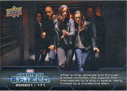 Marvel Agents of SHIELD Chase Card featuring five characters in dark clothing