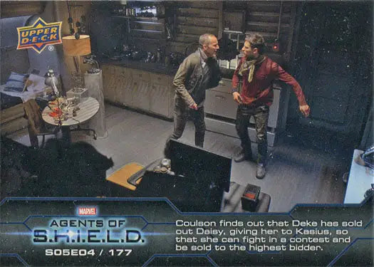 Trading card showcasing a scene from Agents of S.H.I.E.L.D. featuring characters in conversation