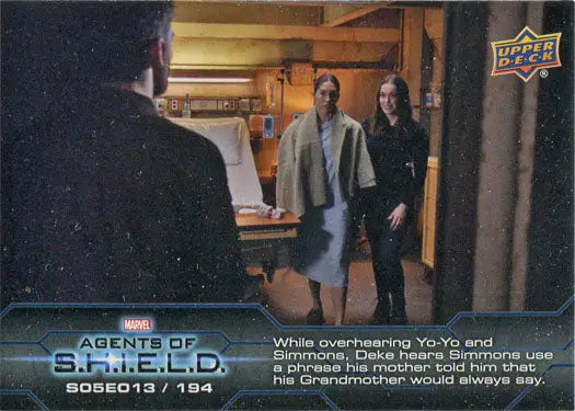 Trading card featuring Marvel Agents of SHIELD characters in an interior chase card scene