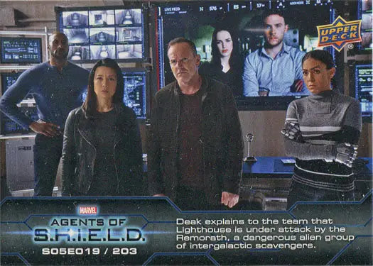 Group in high-tech control room featured on Marvel Agents of SHIELD Chase Card