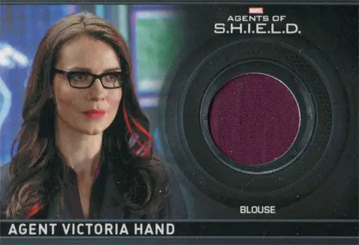 Trading card featuring woman’s portrait and Blouse swatch from Marvel Agents of SHIELD